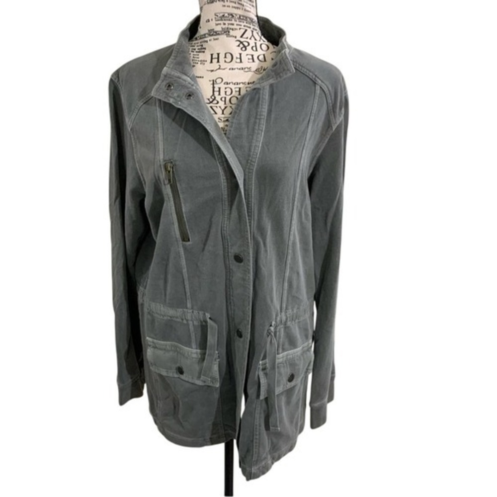 Susina‎ Womens Olive Green Cotton Utility Jacket Drawstring Waist Large